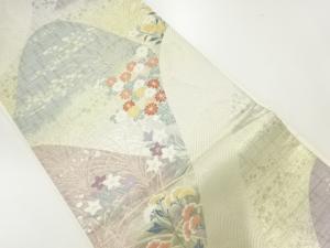 遠山に秋草模様織出し袋帯